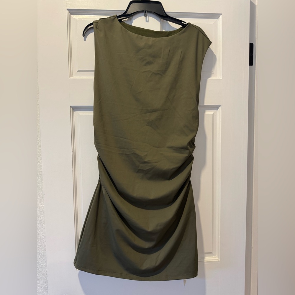 JoJo Olive Green Boatneck Sleeveless Mini Dress